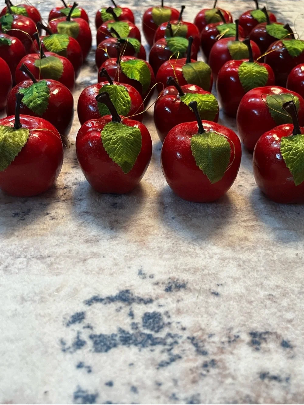Vintage Red Apple Ornaments with Green Leaf, Gold Thread for hanging Bundle 36!